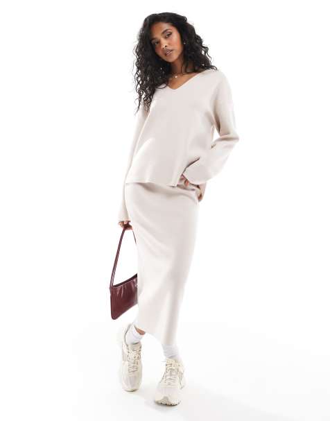 Object - Ensemble en maille structurée avec jupe et top - Gris argenté - view 1