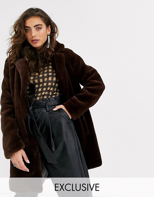 Object faux fur coat in brown