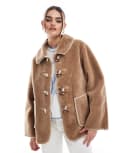 [Object] Object faux fur jacket with toggle fastenings in tobacco brown 34 Tobacco Brown