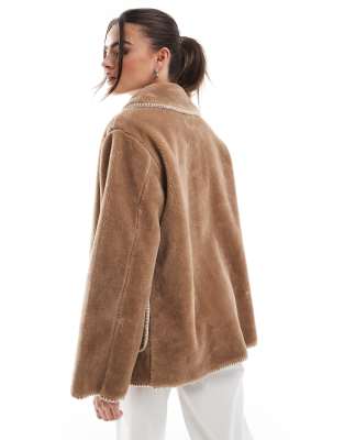 Object Faux Fur Jacket With Toggle Fastenings In Brown