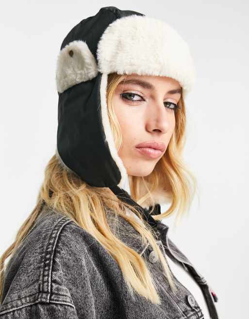 Object faux fur lined aviator hat in khaki