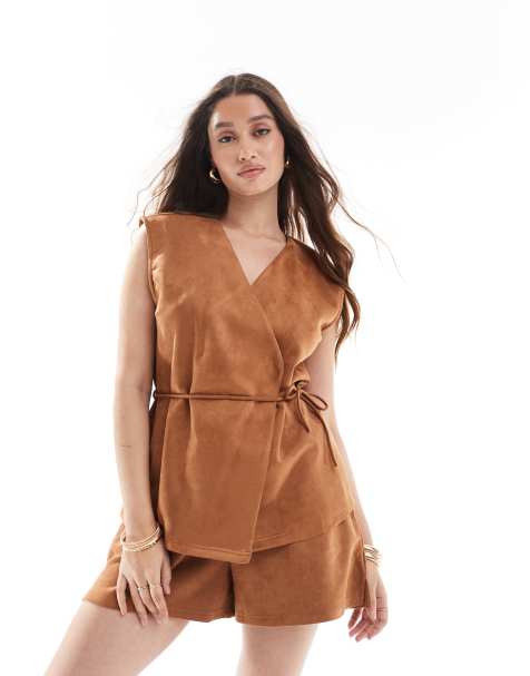 Object faux suede pull on shorts in camel beige (part of a set) - view 1