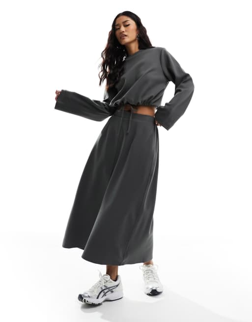 Object Felpa corta grigia con laccio in vita in coordinato ASOS