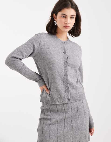 Object fine gauge cardigan co-ord in grey melange - view 1