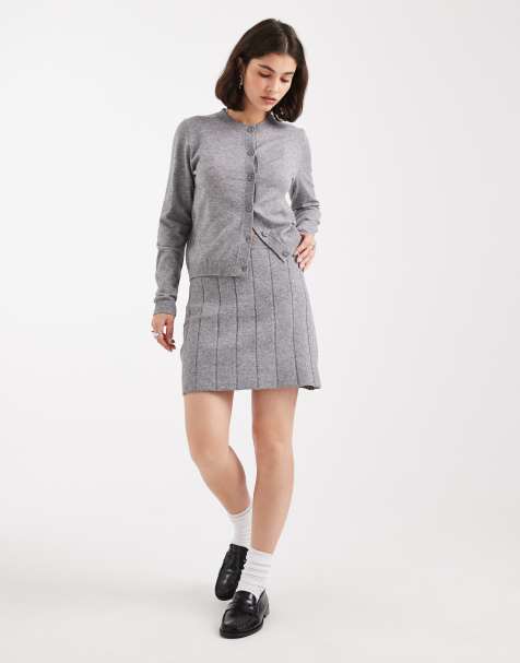 Object fine gauge knitted mini skirt co-ord in medium grey melange - view 1