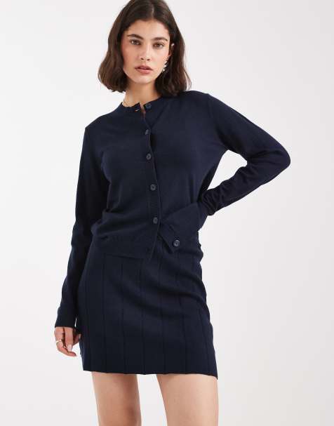 Object fine gauge knitted mini skirt co-ord in navy - view 1
