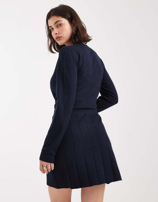 Object fine gauge knitted mini skirt co-ord in navy, 3 of 5