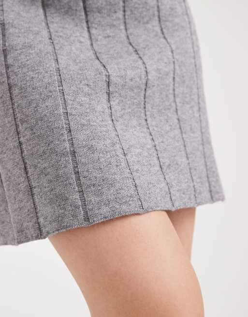 Object fine gauge knitted mini skirt in medium grey melange (part of a set), 3 of 5
