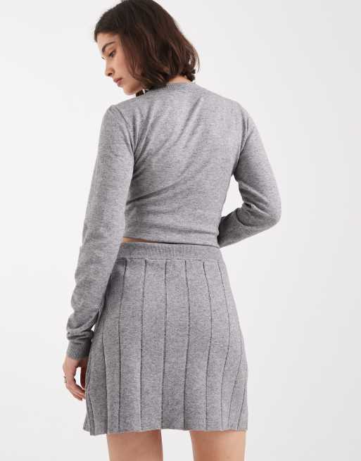 Object fine gauge knitted mini skirt in medium grey melange (part of a set), 5 of 5