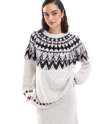 Object - Flauschiger Pullover in Cremeweiß mit Norwegermuster, Kombiteil