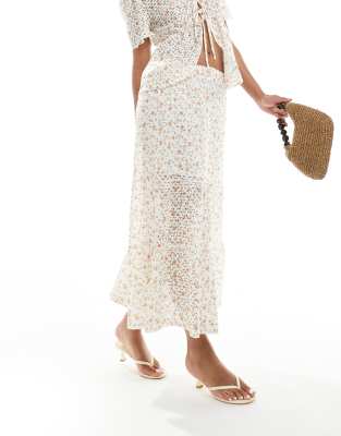 Object Floral Printed Pointelle Boho Skirt