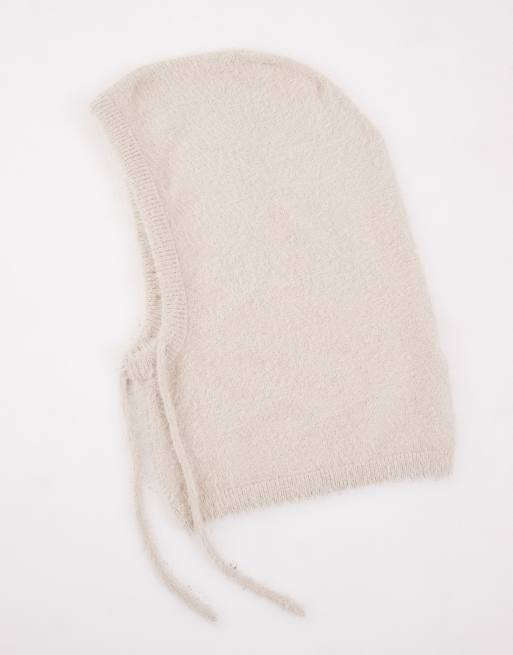 Object fluffy knit balaclava in cream, 2 of 3