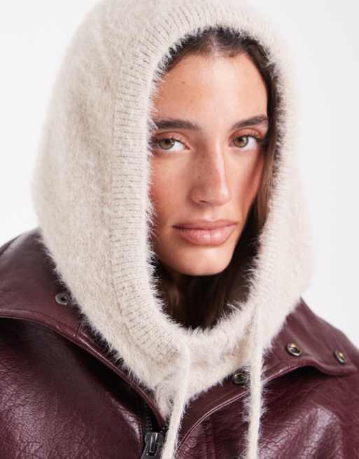 Object fluffy knit balaclava in cream, 3 of 3
