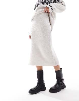 Object Fluffy Knit Midi Skirt In White