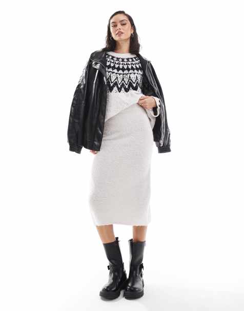 Object fluffy knitted midi skirt co-ord in cream - view 1