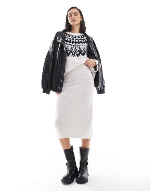 Object fluffy knitted midi skirt in cream (part of a set)