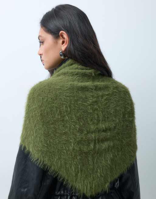 Object fluffy textured scarf in olive green, 2 of 3