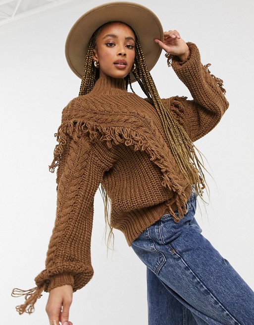 Object frill detail jumper in brown