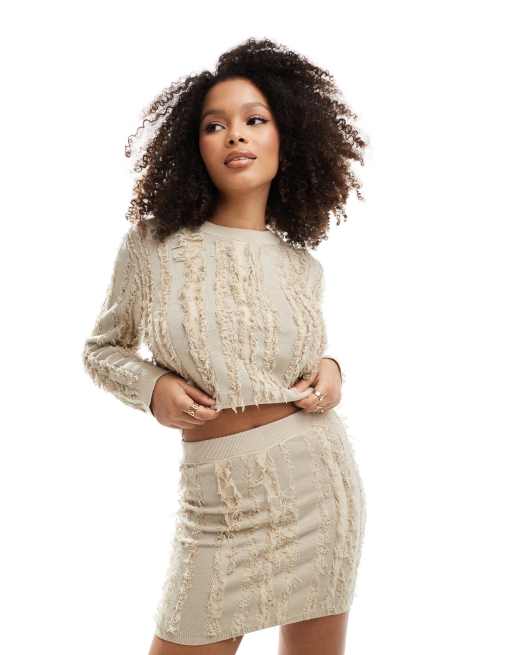 Object fringed knitted jumper in cream (part of a set)