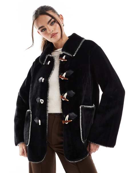 Object fur jacket with toggle fastenings in black - view 1