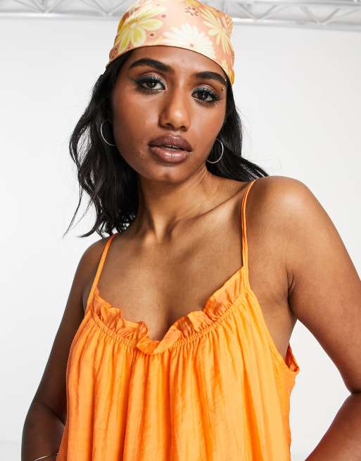 Object gathered detail midi cami dress in bright orange