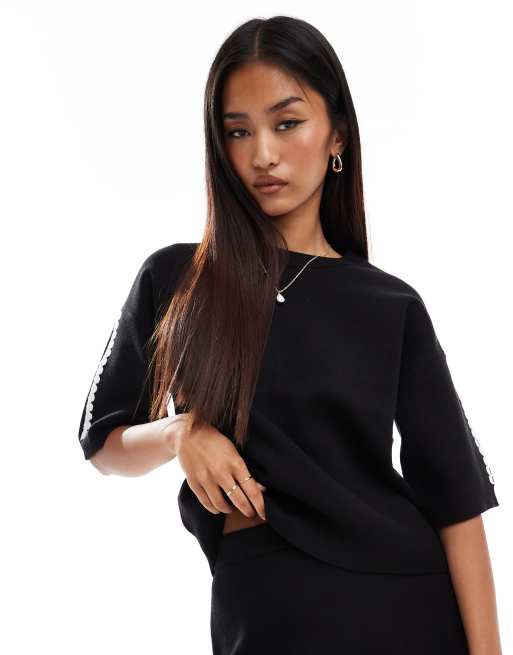 Object- Gebreide top met contrasterende afwerking in zwart, deel van co-ord set