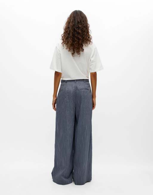 Object gestreifte High-Waist Wide-Leg Anzughose in Grau, 2 von 5