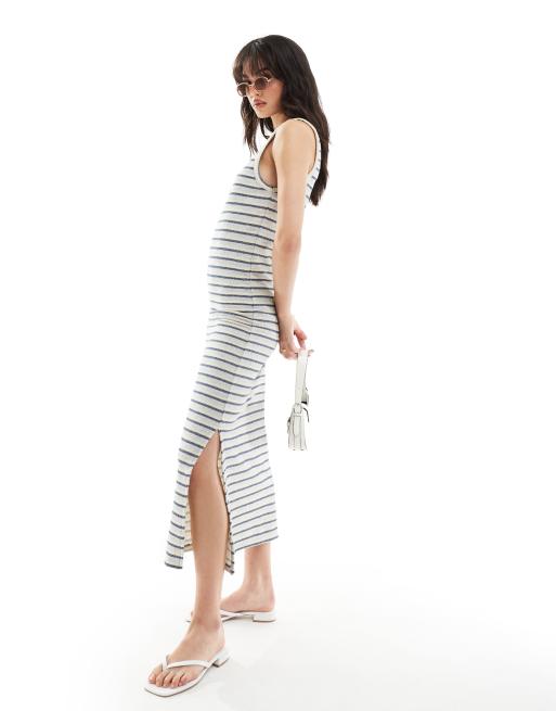 Object – Gestreiftes Maxikleid aus strukturiertem Strick in sanftem Blau