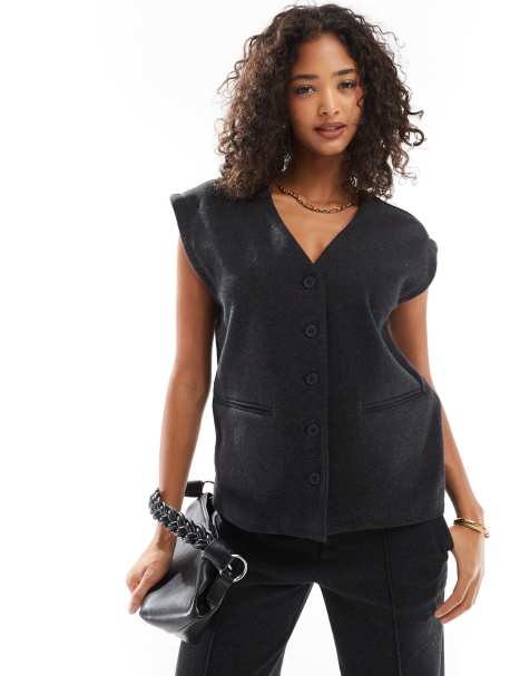 Object - Gestructureerd gilet in middengrijs, deel van co-ord set - view 1