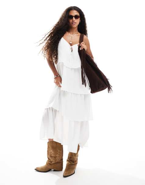 Object – Gestuftes Boho-Maxikleid in Weiß - view 1