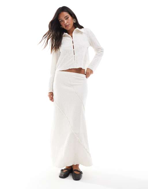 Object - Getextureerde maxi rok met naaddetail in tofu, deel van co-ord set