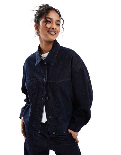 Object Giacca di jeans blu scuro con dettaglio a righe in coordinato ASOS