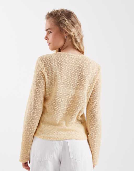 Object - Gilet boutonné devant en jersey transparent - Jaune soleil, 4 de 4