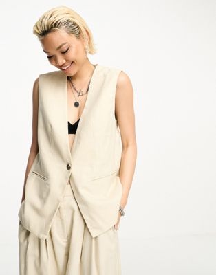 Object linen mix loose waistcoat co-ord in cream - ASOS Price Checker