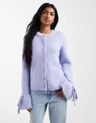Object - Gilet doux en maille côtelé avec poignets noués - Lavande-Violet