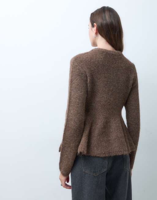 Object gilet en maille à basque couleur truffe, 4 de 4