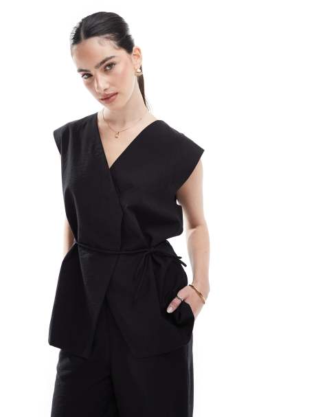 Object - Gilet sartoriale avvolgente nero in coordinato - view 1