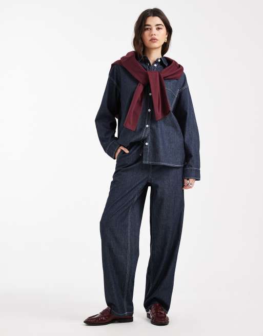 Object - Gina - Jeans met gestrikte taille en ballonpijpen in rinse-wash, deel van co-ord set 