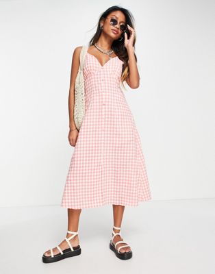 Object gingham midi cami dress in pink