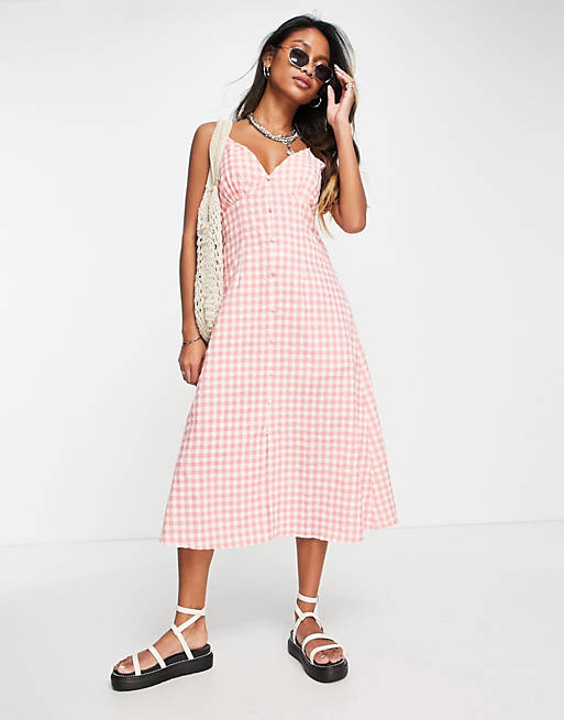 Object gingham midi cami dress in pink