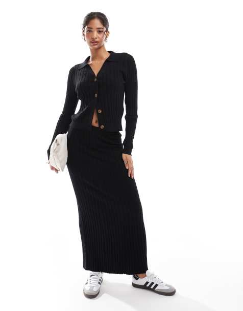 Object - Gonna lunga in maglia a coste nera in coordinato - view 1