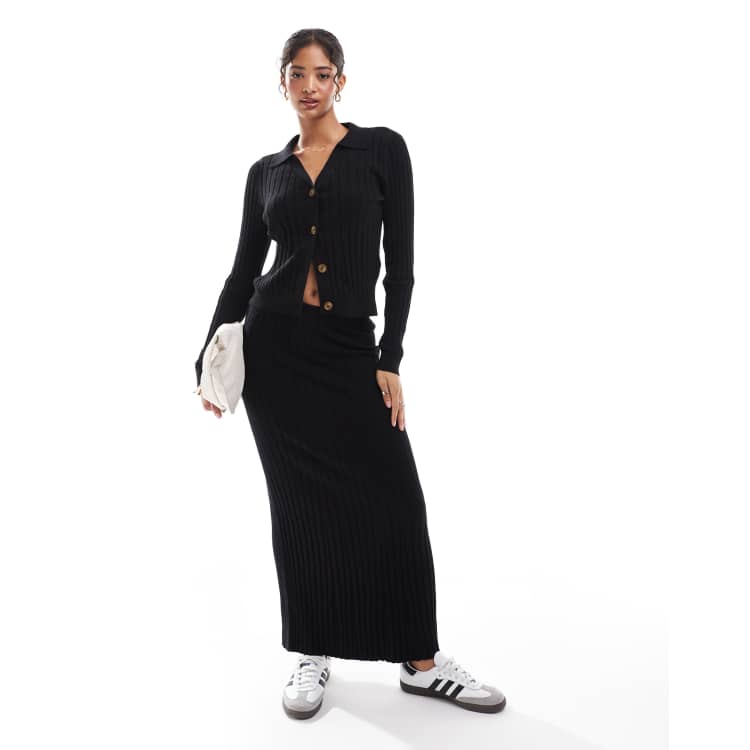 Gonna da donna in maglia jacquard nera con fulmine