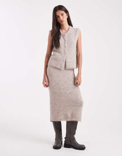 Object - Gonna lunga in maglia color hummus mélange in coordinato - view 1