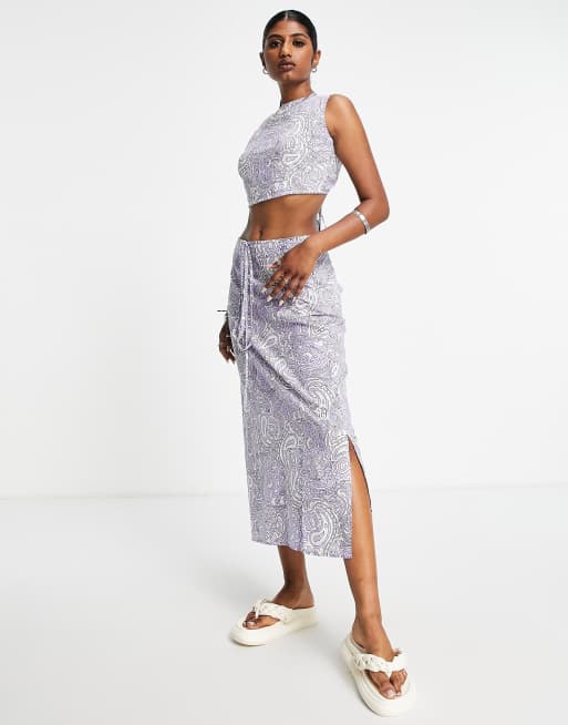 Object - Gonna midi con stampa cachemire lilla in coordinato