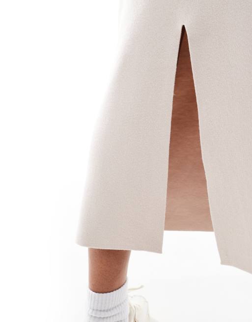 Object - Gonna midi in maglia strutturata grigia argento in coordinato, 3 di 5