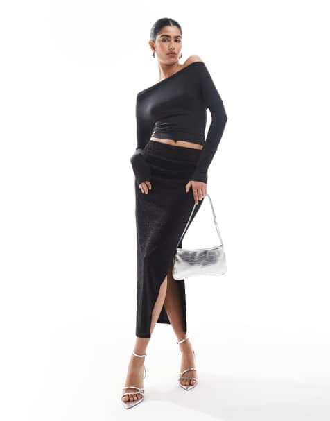 Object - Gonna midi stretch nera glitterata - view 1