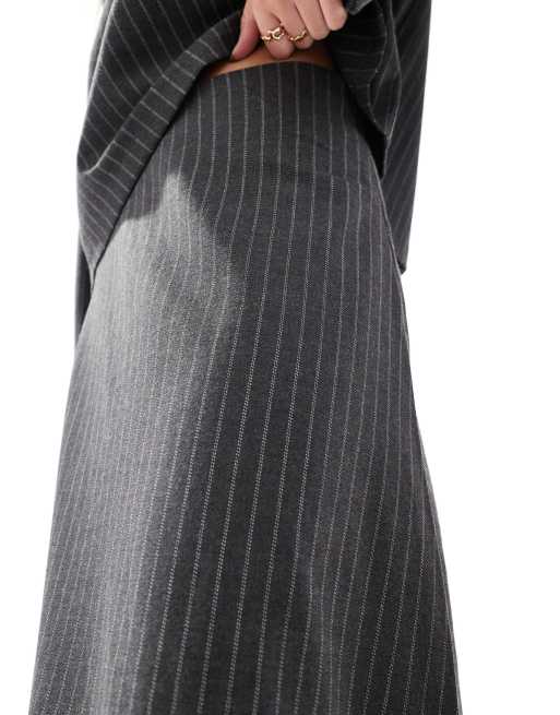 Object - Gonna midi voluminosa grigia gessata in coordinato, 3 di 5