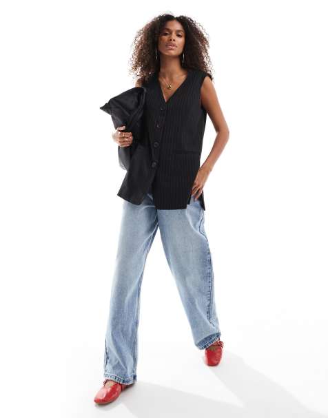 Object - Grå og nålestribet longline-vest - view 1