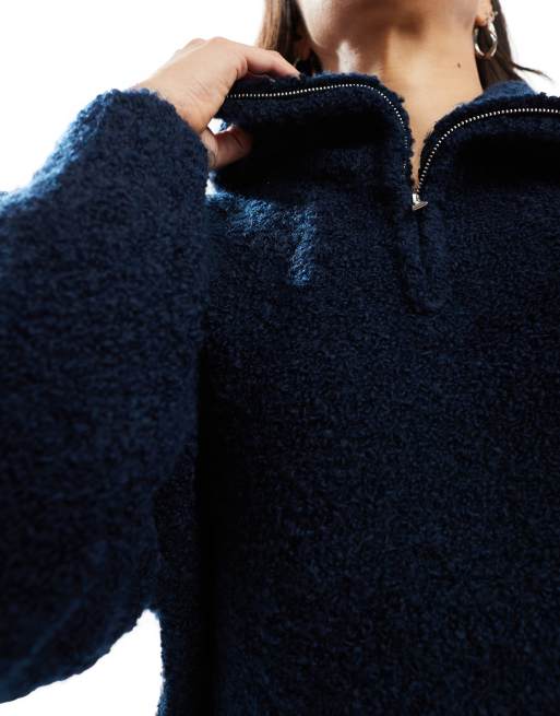 Object – Granatowy sweter z dzianiny boucle z zamkiem pod szyją, część zestawu, 3 z 4