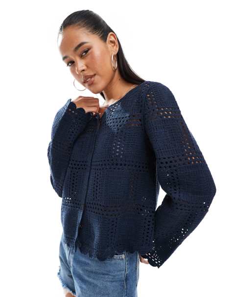 Object crochet cardigan in navy - NAVY